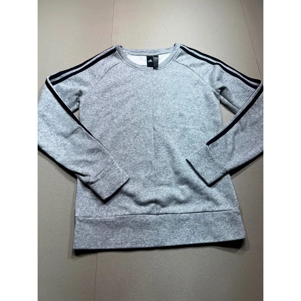 Adidas Essentials 3-Stripes Crewneck Sweatshirt Heather Grey‎ XS Womens Pullover